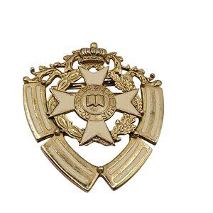 VTG Brooch Pin Masonic Lodge Do Cen' D Co-Mus Gold Tone Crest Cross Shield